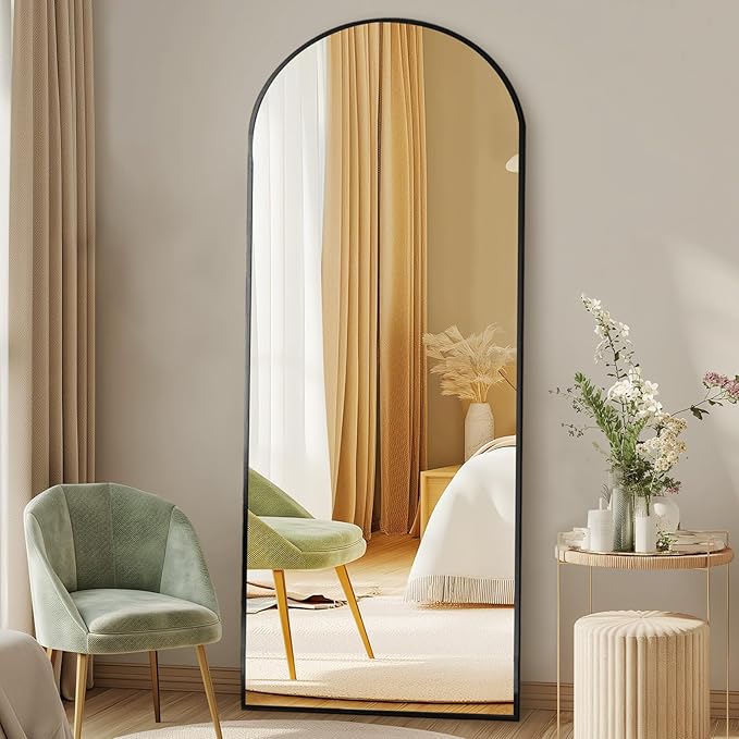 DUMOS 58"x19" Arched Full Length Mirror with Stand, Floor Standing Aluminum Frame, Shatter-Proof Nano Glass for Bedroom, Living Room, Cloakroom – Modern Simple Home Decor,Hanging or Leaning,Black