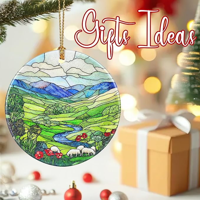 Christmas Ornaments, 2.8 Inch Ceramic Hanging Ornament, Christmas Tree Ornaments, Xmas Decorations, Holiday Decorations, Holiday Party Gifts, and Xmas Gift Ideas - Green Irish Hills