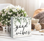 SRADMO Botanical Eucalyptus Leaves Wood Box Sign Desk Decor, Rustic Eucalyptus Leaves Wooden Block Box Sign Decoration For Home Office Shelf Table Decor