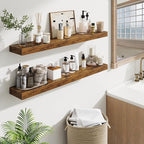 Fun Memories 40 Inch Floating Shelves, Long Wood Wall Shelf Set of 2 with Invisible Brackets, for Bathroom, Living Room, Bedroom, Kitchen, Rustic Brown