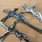 ShineOnAngel Crucifix Wall Cross, 12 Inch Silver Color Durable Resin Wall Crucifix Modern Home Decor, Hand Painted Antique Style Jesus Cross for Wall Religious Housewarming Gifts