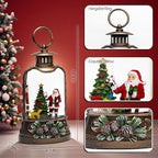 9.6" Christmas Snow Globe Lantern with Santa Claus - Water Swirling Glitter LED Light Musical Lantern with Exterior Decor - Vintage Xmas Gifts - USB Plug or Battery Operated Home Decor (Santa & Dog)