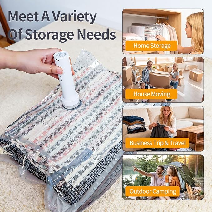 Vacuum Storage Bags for Travel, Vacuum Seal Bags for Clothing with Portable Electric Pump, Space Saver Bags in Multiple Carry-On Sizes, Perfect for Luggage and Suitcases (9 Pack Travel Size)