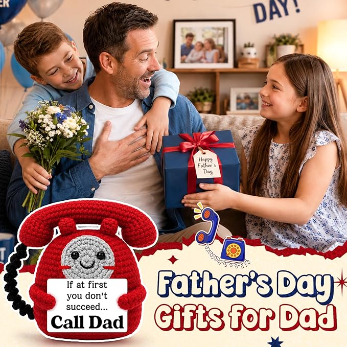 Belatelove Funny Fathers Day Dad Gifts from Daughter Son, Handmade Crochet Telephone Doll, Humorous “Call Dad” Birthday Gift for Father, Unique Dads Appreciation Gift for Father Papa Stepdad