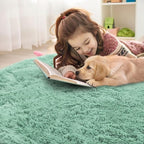 OLANLY Mint Green Round Rugs for Bedroom - Machine Washable, 8 ft Circle Area Rugs for Living Room, Soft and Fluffy Shaggy Carpet for Teen Girls and Boys, Nursery Rooms, Dorms, Home Decor Aesthetic