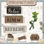 Moucuny 4 Pcs Bathroom Shelf Decor Sign Farmhouse Bathroom Decor and Accessories Rustic Eucalyptus Leaves Block Sign Gift Relax Renew Refresh Farmhouse Table Centerpiece for Home Office Toilet