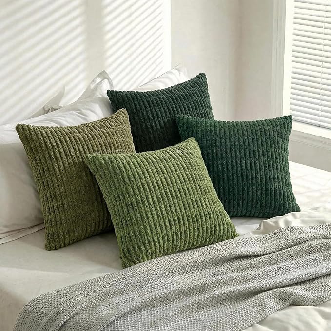 Fancy Homi 4 Packs Decorative Throw Pillow Covers for Living Room Couch Bed, Modern Farmhouse Boho Home Décor Accent Cushion Case, 22" x 22", Green Series