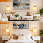 QiMH Industrial Table Lamp for Bedroom Set of 2, Cream Glass Beside Lamp with USB A&C Ports, Stepless Dimmable Gold Lamps, Nightstand Lamps for Living Room, Office, Home Decor(Bulb Included)