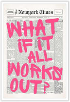 Drimiler Retro Newspaper Pink Font Poster What If It All Works Out Canvas Wall Art Positive Affirming Quote Minimalist Prints Painting For Home Bedroom Dorm Wall Decor 12x16in Unframed