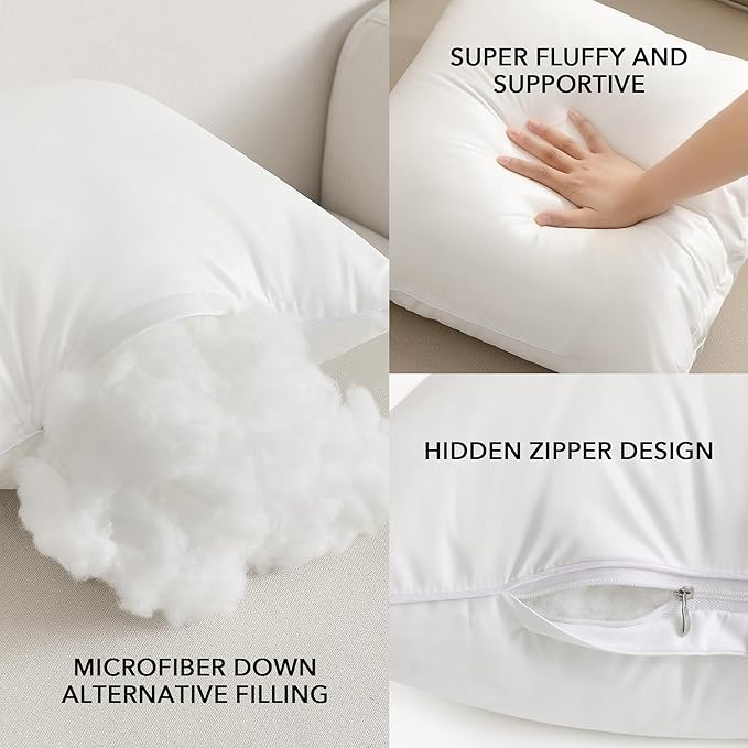Oubonun 16 x 24 Outdoor Pillow Inserts (Pack of 2) - Square Waterproof Throw Pillow - Decorative Throw Pillows Insert for Couch Sofa Bed Patio Furniture - White Pillows
