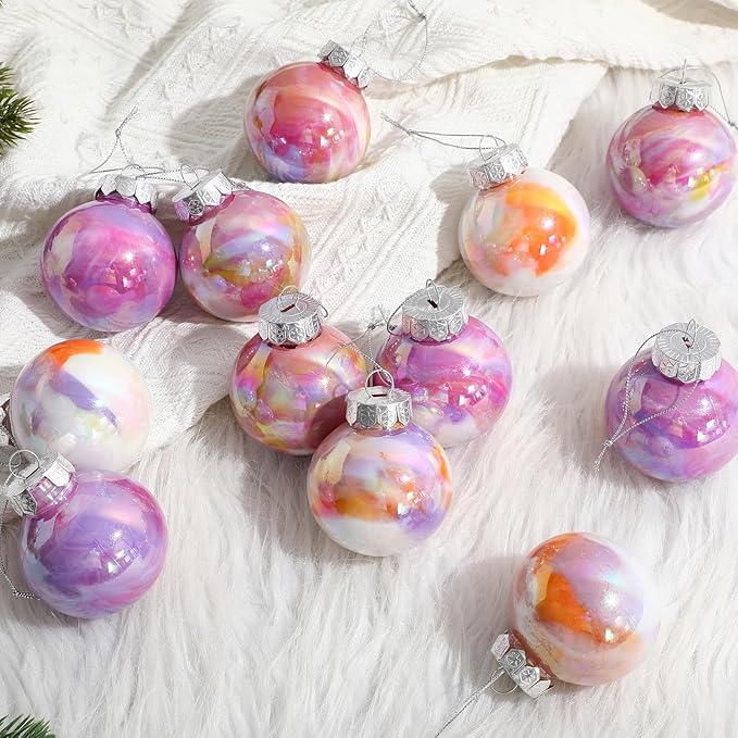 Soulchen 12 Pcs Christmas Iridescent Ornaments 2.36 Inch Plastic Rainbow Hanging Gradient Ball Christmas Tree Decoration Fake Bubble for Xmas Tree Winter Party Holiday Home Decorations