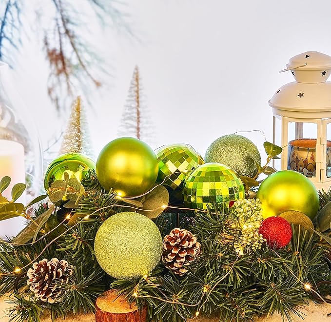 Emopeak 12Pcs Christmas Balls Ornaments for Xmas Christmas Tree - 4 Style Shatterproof Christmas Tree Decorations Hanging Ball for Holiday Wedding Party Decoration (Grass Green, 3.2"/8CM)