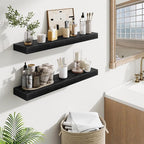 Fun Memories Floating Shelves 30 Inch, Wall Mounted Wood Shelf Set of 2, Farmhouse Decor for Bathroom, Bedroom, Kitchen, Living Room, Black