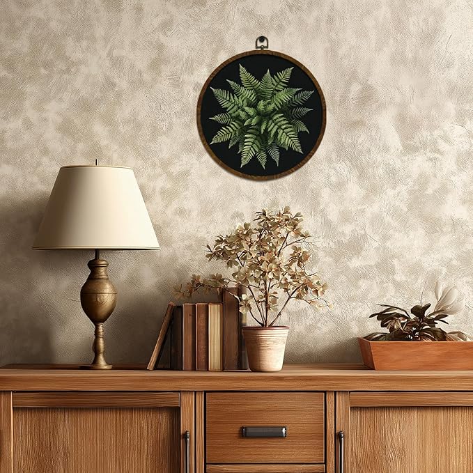 Vintage Botanical Wall Art Decor, Boho Wildflower Ferns Plants Canvas Prints Round Wall Art, Retro Wall Hanging Door Artwork Decor for Farmhouse Bedroom Living Room Gallery 10x10in(MG08)