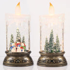 Eldnacele Christmas Music Snow Globe Lantern with 6H Timer Battery Operated & USB Powered Lighted Snowman Family Singing Snow Globe Candle Lamp Spinning Water Glitters Xmas Holiday Decor