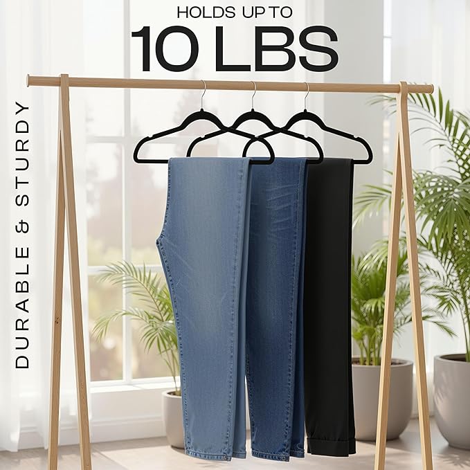 Utopia Home Velvet Hangers 150 Pack – Luxury Non-Slip Slim Pant & Coat Hangers, Strong Space-Saving Clothes Hangers with Pants Bar and 360° Swivel Hook – Black