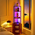 VECELO 6 Tier Corner Shelf with LED Light and Charging Station, 63” Tall Standing Cabinet Organizer, Narrow Bookshelf with Storage Rack for Living Room, Bedroom, Kitchen, Balcony, Small Space