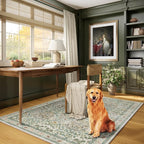 Vintage Washable Area Rug 4x6, Beige & Blue Low Pile Non-Slip Stain Resistant, Distressed Retro for Bedroom Under Bed, Living Room, Nursery, Kitchen & Entryway
