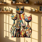 Wesiti Cat Wall Art Decor Iron Wall Sculptures Decor for Cats Lover 10.6 x 15.7 Inches Colorful Retro Mid Century Cat Signs for Home Living Room Bedroom Kitchen Office(Novel)