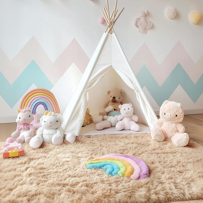 OLANLY 4x8 Area Rugs for Living Room Bedroom, Machine Washable Soft Fluffy Shaggy Bedside Rug, Indoor Floor Carpet for Kids Girls and Boys, Dorms, Nursery Rooms, Home Decor Aesthetic, Beige