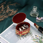 Hipiwe Oval Jewelry Box Classic Metal Trinket Organizer Ring Storage Box with Rose Pattern Jewelry Storage Box for Ring Earrings Necklace, Gift for Women, Red