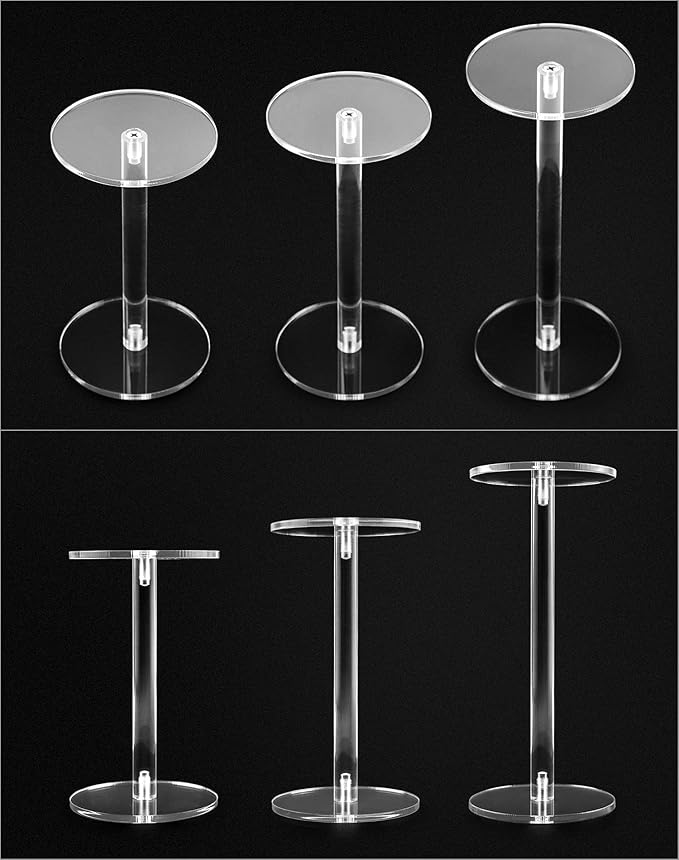 QWORK Round Acrylic Display Stand, 2 Sets Premium Clear Round Riser Stands