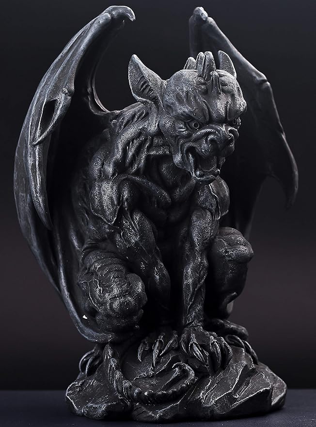 JORAE Winged Gargoyle Statue Indoor Outdoor Home Decor Sitting Guardian Sculpture Halloween Figurines, 9 in, Polyresin