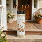 Vintage Metal Umbrella Holder Rustic Round Umbrella Stand Entryway Decorative Organizer Bucket for Home/Office/Farmhouse - Holds Multiple Umbrellas Canes & Walking Sticks (White)