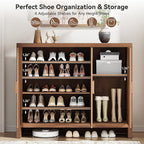 ONBRILL Shoe Cabinet with 3 Doors, 30 Pairs Shoe Storage Cabinet with Adjustable Shelves & Ventilation Hole Design, 47'' Wide Shoe Rack Shoe Organizer Cabinet for Entryway Living Room (Vintage Brown)