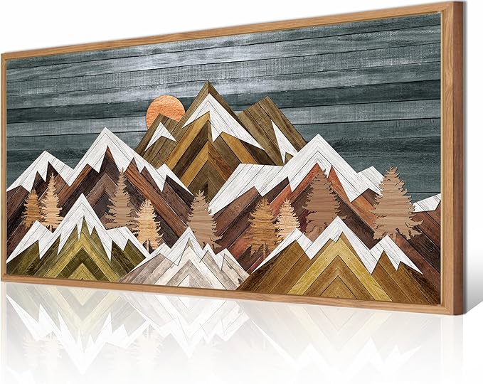 BINCUE Boho Mountain Wall Art Framed Mountain Landscape Canvas Artwork Rustic Mountains Wall Pictures Large Landscape Wall Decor Farmhouse Art Prints for Living Room Bedroom Bathroom Office Farmhouse 20x40 Inch