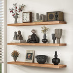 Fun Memories Floating Shelves for Wall Set of 2, Rustic Solid Elm Wood Wall Shelves 32 Inch - Invisible Bracket Mount for Living Room, Bathroom, Bedroom, Kitchen, Natural