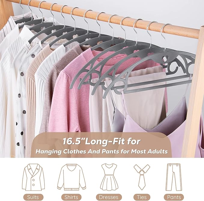 Grey Plastic Hangers 50 Pack: No Shoulder Bumps Ultra Thin Plastic Hanger for Space Saving, Suits, Heavy Duty Coat Clothes Shirt Dress