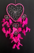 OMA Dream Catcher - Hand Made Feather Dream Catcher Heart Shaped with Crystal Beads - 7" Diameter & 24" Long - Valentine's Day