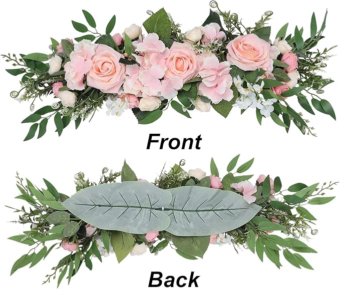 TITA-DONG 25.6inch Artificial Rose Peony Flower Swag, Front Door Peony Floral Arch Garland Swag Hydrangeas Eucalyptus Leaves Wreath for Wedding Arch Front Door House Wall Decoration(Pink)