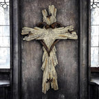 Rustic Wood-Look Resin Wall Cross with Barbed Wire & Nail Heart Accents – 11 ½” Christian Farmhouse Wall Décor, Inspirational Religious Gift (Whitewash)