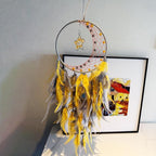 Dream Catcher Tree of Life Wall Decor,Sun Catcher,Moon Dream Catchers for Girl,Boho Bedroom Decor for Home,Handmade Feather Wall Decor Hanging Ornament(Yellow)