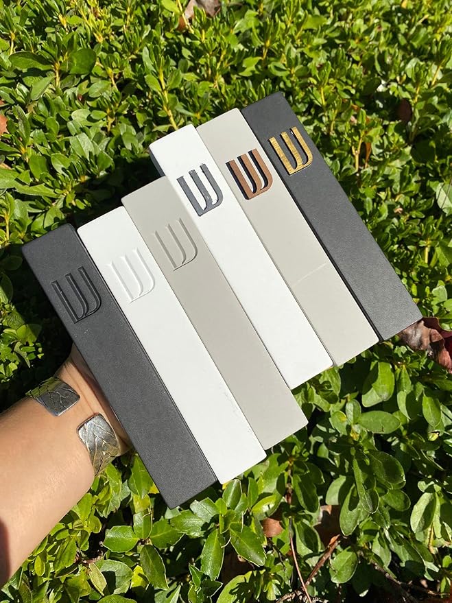 A&S Mezuzot Modern Concrete Mezuzah Case with Scroll, Easy Peel and Stick Mezuza (Black+ Engraved Shin, 7 Inches)