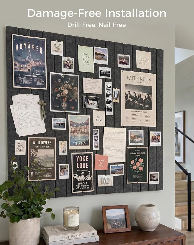 Aothia 12-Pack Felt Bulletin Board Tiles - 48x36 Modular Pin Board for Walls, 0.2" Thick Cork Board Alternative for Office & Classroom, 70 Adhesive Tabs & 40 Pushpins Included (Charcoal Gray)