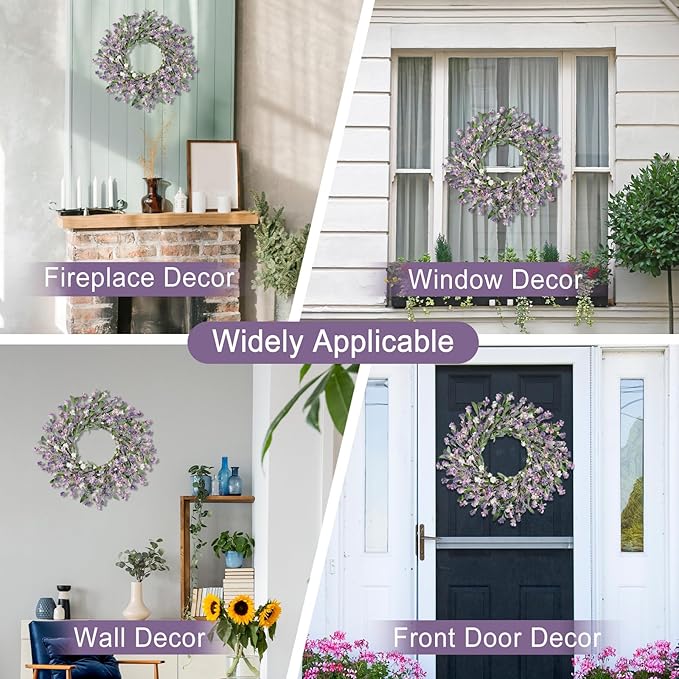 Artgar Front Door Wreath 24 Inch Spring/Summer Wreaths for Front Door, Front Door Wreaths for All Seasons for Indoor Outdoor Home Office Wall Window Wedding Farmhouse Decor (Purple)