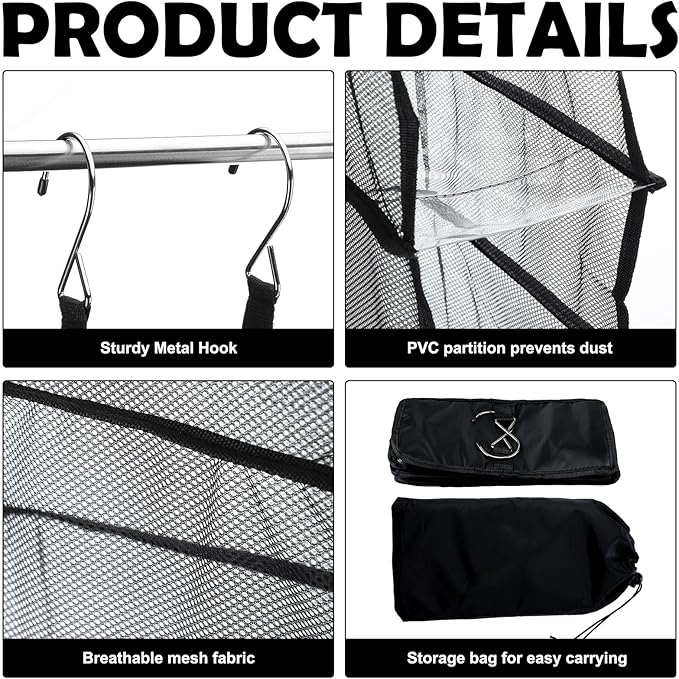 Aliceset 6-shelf Hanging Shoe Organizer for Dance Bags, Collapsible Hanging Shoe Rack with Transparent Shelves and Mesh Sides, Travel Backstage Accessories, Dance Bag Accessories
