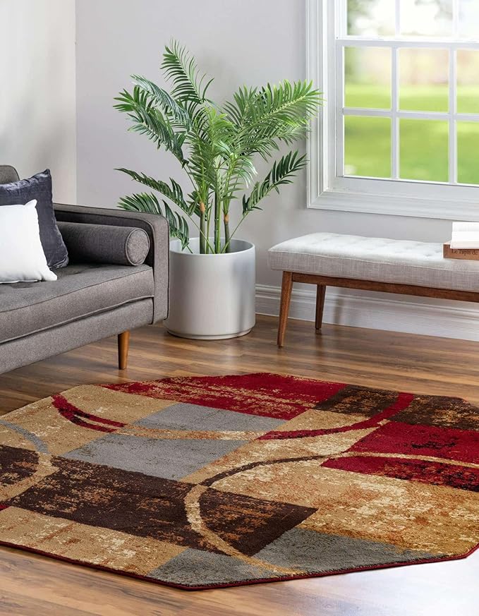 Unique Loom Barista Collection Area Rug - Kouillou (7' 1" Octagon, Multi/Brown)