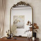 Dewfig Antique Arched Wall Mirror, 22"x30" Vintage Bronze Bathroom Mirror - Baroque Metal Frame Brass Mirror for Living Room, Bathroom, Fireplace, Entryway, Bronze