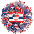 Patriotic Wreath for Front Door, 24 inch 4th of July Decorations with Red White Blue Flag Tags for 250th Anniversary American Independence Day Memorial Day Decor