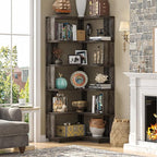 Armocity Corner Book Shelf - 6 Tier Corner Bookshelf Etagere Bookcase with Baffle, Freestanding L Shaped Display Shelf Stand for Home Office, Living Room, Bedroom, Kitchen, Grey Oak
