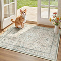 Lessymo Bathroom Rugs 2x3, Small Washable Area Rug for Kitchen Entryway Bedroom, Low Pile Door Mat Indoor Entrance, Non Slip Rubber Backing Vintage Geometric Floral Pastel Decor, Beige Brown