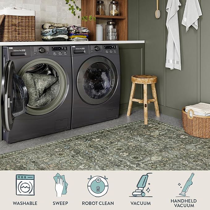 Lahome Rug Runners for Hallways Non Slip 2x12, Washable Non Slip Kitchen Runner Rugs, Vintage Sage Green Soft Carpets for Long Hall Entrance Indoor Laundry