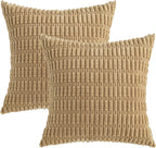 MIULEE Pack of 2 Corduroy Decorative Throw Pillow Covers 20x20 Inch Soft Boho Striped Pillow Covers Modern Farmhouse Home Decor for Sofa Living Room Couch Bed Khaki