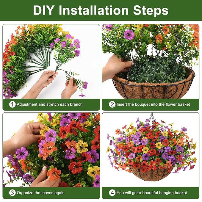 Artificial Faux Hanging Flowers Plants with Basket for Outdoor Spring Decoration, Fake Silk Daisy Outside Indoor UV Resistant Look Real Yard Patio Front Porch Garden Balcony Home Decor(Mix2)