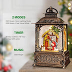 Christmas Snow Globes Lantern with Music, Jesus Christ Nativity Scene Snow Globe with Swirling Glitter Effects, USB/Battery Powered with 6-Hour Timer, Christmas Decorations