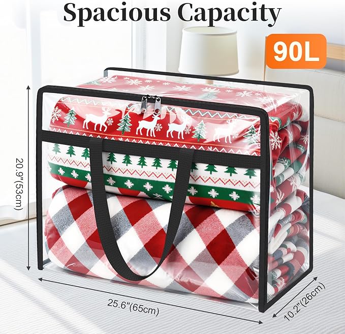 Clear Clothes Storage Bags, 8 Pack Closet Organizers and Under Bed Storage Containers, Foldable Moving Bags with Zippers for Comforter, Blanket, Bedding, Duvet, PVC Packing Bags 90L